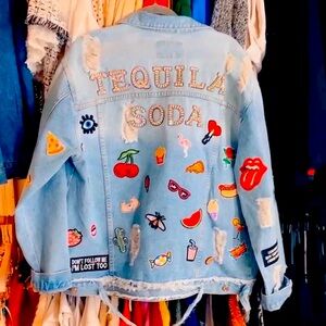 Custom Tequila Soda Variety Patch Denim Jacket - size large